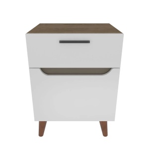 Hanah Home noptiera dormitor 45x56.8x63 cm, PAL 18mm, spatiu amplu de depozitare, concept scandinav, alb si stejar - Verificat A · Re-Bloom - Img 2