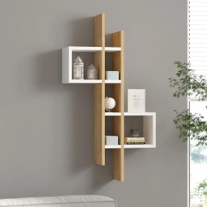Hanah Home raft perete 53.8x108x19.6 cm, PAL 18mm, rafturi multiple, fixabil perete, stejar safir si alb - Verificat A · Re-Bloom - Img 3