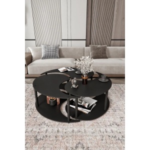 Hanah Home set 3 masute de cafea, MDF 100%, diametru 70 cm, inaltime 38 cm, picioare kraft comprimat, negru - Verificat A · Re-Bloom - Img 5