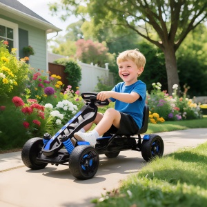 Kart cu pedale copii 3-6 ani, roti EVA antiderapante, suport pahar, max 50kg, Albastru - Verificat A · Re-Bloom - Img 2