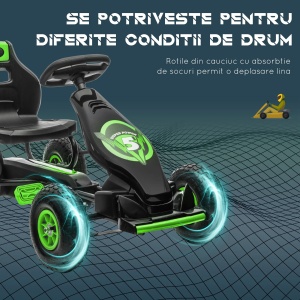 Kart cu pedale copii 5-12 ani, scaun reglabil, metal/PP, 121x58x61cm, Verde/Negru - Verificat A · Re-Bloom - Img 4