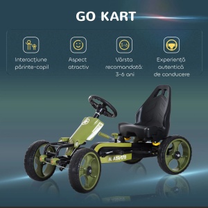 Kart cu pedale pentru copii cu scaun reglabil si frana de mana, metal/plastic, 105x54x61 cm, sezut 35x30.5x40cm/inaltime 27cm, capacitate 35kg, varsta 3-6 ani, verde - Verificat A · Re-Bloom - Img 6