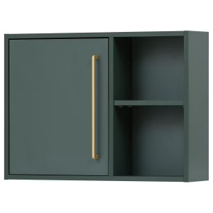 Kent dulap suspendat baie 67x48x16 cm, 1 usa, 2 rafturi, PAL verde padure/antracit, maner auriu - Verificat A · Re-Bloom