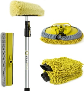 Kit de curatare auto DocaPole, tija telescopica si 5 accesorii, aluminiu/microfibra, galben/argintiu, 3,6 m
