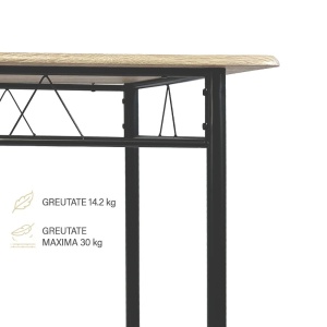 Kiwari Aika set masa + 4 scaune, MDF/metal, masa 110x70x75cm 9.4kg + scaune 36x44x82cm 2.9kg, inaltime sezut 45cm, capacitate masa 30kg/scaun 100kg, lemn deschis/negru - Verificat A · Re-Bloom - Img 5