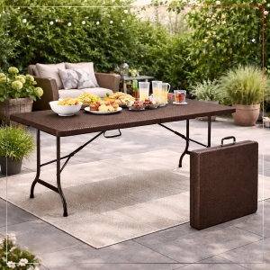 Kiwari Event masa plianta HDPE, cadru metalic ranforsat, 180x75x72cm, Maro - Verificat A · Re-Bloom - Img 2