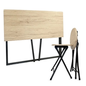 Kiwari Fab set masa bar + 2 scaune, MDF/metal, masa 90x45x74 cm + scaune Ø30x45 cm, capacitate 100kg/scaun, design compact, bej/negru - Verificat A · Re-Bloom - Img 5