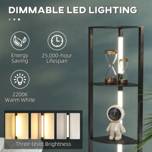 Lampadar modern cu rafturi, LED, MDF, negru, 41 x 29,5 x 163,5 cm, Resigilat, Grad A - Img 6