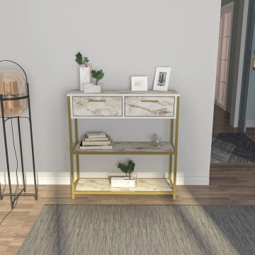 Latho consola hol 90x30.5x92 cm, PAL melaminat, blat efect marmura alba, rezistent la zgarieturi, alb - Verificat A · Re-Bloom - Img 3