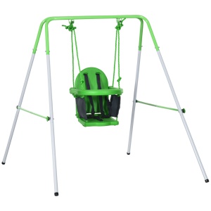 Leagan copii 122x146x122 cm, cadru otel vopsit pulbere, scaun PE bretele siguranta, 6-36 luni, 25 kg, verde/alb - Verificat A · Re-Bloom