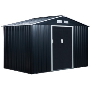 Magazie de gradina cu usi duble glisante Re-Bloom, otel/PP, 277x195x192 cm, usa 96x152 cm, prize aer, rating zapada 20 kg/m², gri - Verificat A · Re-Bloom