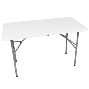 Masa plianta dreptunghiulara pentru Banchet/Evenimente/Catering, picioare metal pliabile, L 123 cm, l 61 cm, h 74 cm, alb, Resigilat, Grad A