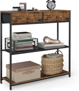 Masa tip consola Vasagle, 2 sertare, otel/PAL, negru/maro rustic, 24 x 76 x 80 cm, Resigilat, Grad A - Img 1