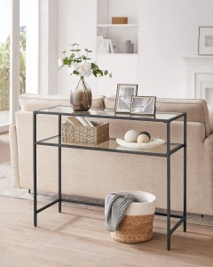 Masa tip consola Vasagle, metal/sticla, negru/transparent, 35 x 100 x 80 cm, Resigilat, Grad A - Img 3