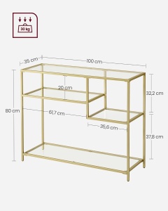 Masa tip consola Vasagle, metal/sticla securizata, auriu/transparent, 35 x 100 x 80 cm, Resigilat, Grad A - Img 4