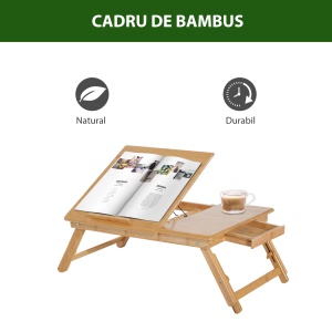 Masuta pentru laptop Re-Bloom, bambus, natur, 55 x 35 x 22-32,5 cm, Resigilat, Grad A - Img 5