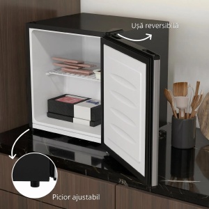 Mini congelator 35L cu raft detasabil, usa reversibila, otel/plastic, 47x44.2x48.8cm, Argintiu/Negru - Verificat A · Re-Bloom - Img 4