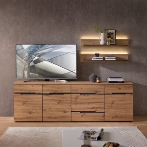 Moosic set 2 rafturi de perete LED 100x15x23 cm, MDF foliat, stejar artizanal/grafit, 12V - Verificat A · Re-Bloom - Img 3