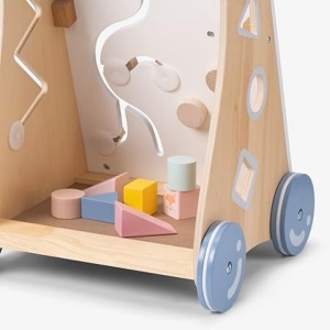 Navaris antepremergator educational interactiv, MDF/lemn pin/cauciuc/fier, 50x32.5x31 cm, 3.2 kg, joc forme + labirint + abac + roti cauciuc + compartiment depozitare, bej/multicolor - Verificat A · Re-Bloom - Img 6