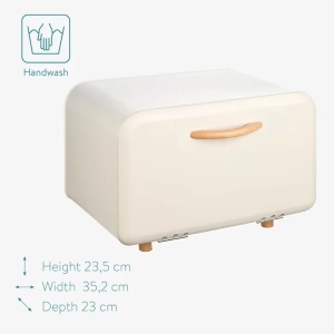 Navaris cutie paine metal/lemn, 35.2x23.5x23 cm, deschidere frontala, suprafata superioara multifunctionala, crem - Verificat A · Re-Bloom - Img 2
