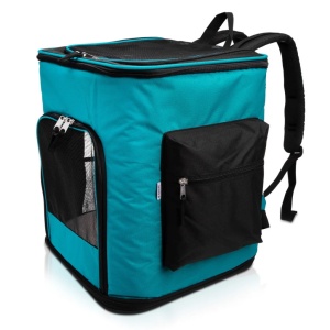 Navaris rucsac transport animale pliabil, poliester, 41x34.5x43 cm, 1.8 kg, pana la 12 kg, 2 intrari, ferestre ventilatie, perna interioara, gri/turcoaz - Verificat A · Re-Bloom