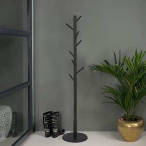 Nootas cuier 36x170x36 cm, lemn masiv lacuit, partial asamblat, negru - Verificat A · Re-Bloom - Img 2