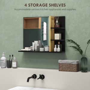 Oglinda de baie cu 4 rafturi, bambus/MDF/sticla, negru/natur, 45 x 15 x 58,5 cm, Resigilat, Grad A - Img 2