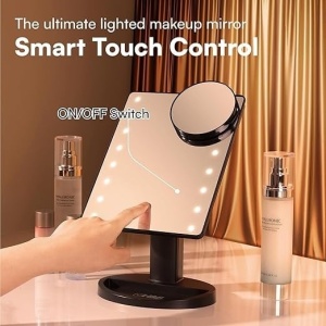 Oglinda de machiaj H&S cu lumini, plastic/sticla, LED, 17 x 27 cm, Resigilat, Grad A - Img 4