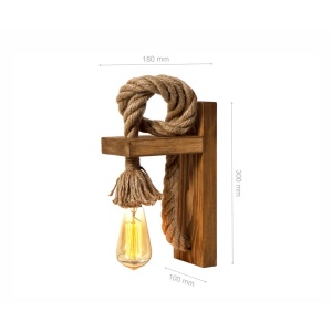 Opviq aplica de perete, lemn de brad 100%, 18x30x10 cm, coard iuta 1m, soclu E27 max 40W, IP20, maro/auriu - Verificat A · Re-Bloom - Img 3