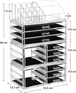 Organizator pentru machiaj XXL Songmics, acril, transparent/negru, 23,5 x 13,7 x 40 cm, Resigilat, Grad A - Img 2