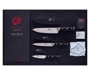 Orient Carbon Series set 3 cutite bucatarie, otel inoxidabil german X50 Ultra+ 56HRC, cutit bucatar 20cm + utilitar 15cm + legume 9.5cm, capace protectie incluse, negru - Verificat B · Re-Bloom - Img 2