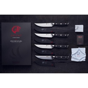 Orient Carbon Series set 4 cutite pentru friptura 13 cm, otel inoxidabil german X50 Ultra+, lama monostrat, duritate 56 HRC, maner POM, negru - Verificat A · Re-Bloom - Img 5