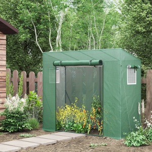 Outsunny sera gradina 200x77x148-169 cm, copertina anti-UV, 2 ferestre laterale, usa rulou fermoar, PE/otel, verde - Verificat A · Re-Bloom - Img 2