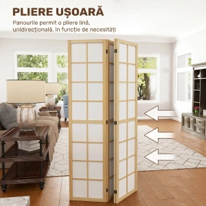 Paravan interior 4 panouri pliabil Re-Bloom, lemn pin/material netesut, 160x170x1.7 cm, pliat 40x170x6.8 cm, lemn natural/alb - Verificat A · Re-Bloom - Img 5