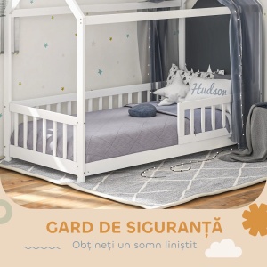 Pat Montessori casuta pentru copii Re-Bloom, lemn de pin, 96x195x165 cm, 15 sipci, bariere protectie 44 cm, saltea 90x190 cm, 120 kg, alb - Verificat A · Re-Bloom - Img 4