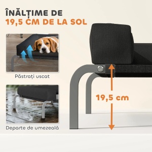 Pat ridicat pentru caini cu perna U, Oxford/Textiline/bumbac PP/otel, 110x75x30 cm, suprafata 94x75cm, inaltime picioare 19.5cm, perna 10cm, negru/argintiu - Verificat A · Re-Bloom - Img 6