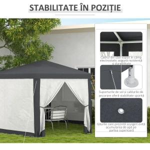 Pavilion de gradina hexagonal Re-Bloom, metal/poliester, 3.94x3.94x2.5 m, latura 200 cm, stresina 197 cm, gri - Verificat A · Re-Bloom - Img 4