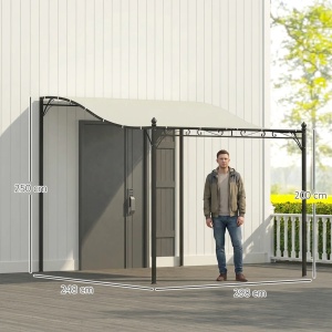 Pergola adosata curbata, metal/poliester, 298x248x200/250 cm, 16 orificii drenaj, rezistenta vant nivel 4, 2 decoratiuni + 8 tarusi + 8 suruburi incluse, alb crem - Verificat A · Re-Bloom - Img 3