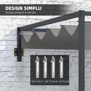 Pergola inclinata cu acoperis retractabil Re-Bloom, otel/poliester, 297x397x220 cm, rezistenta vant nivel 6-7, gri inchis - Verificat A · Re-Bloom - Img 6