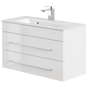 Portus dulap de baie cu lavoar 80x50x36 cm, 2 sertare, PAL foliat, alb lucios - Verificat A · Re-Bloom