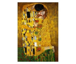 Printly tablou canvas Gustav Klimt The Kiss 50x70 cm, panza bumbac premium, cerneala ecologica UV, sasiu lemn, multicolor - Verificat A · Re-Bloom
