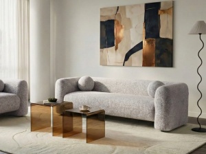 Produs Resigilat Canapea 3 locuri Re-Bloom Leiren, textil/eucalipt, 224x87x66 cm, arcuri sinuoase, spuma 24 kg/m3, 2 perne incluse, bej - Verificat A - Img 6