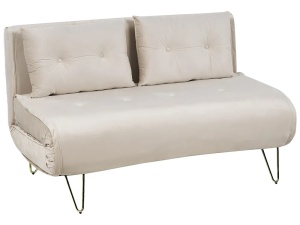 Produs Resigilat Canapea extensibila 2 locuri Re-Bloom Vestfold, catifea/fier, 130x80x81 cm, suprafata dormit 200x130 cm, 2 perne, auriu/bej - Verificat A - Img 4