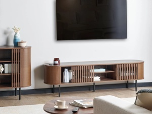 Produs Resigilat Comoda TV Re-Bloom Taroon, PAL/otel, 180x40x50 cm, picioare 20 cm, maro inchis - Verificat A - Img 2