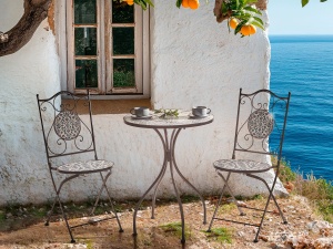 Produs Resigilat Masa bistro Re-Bloom Chapeco, fier/ceramica, 60x60x75 cm, 2 persoane, 50 kg, albastru/alb/negru - Verificat A - Img 3