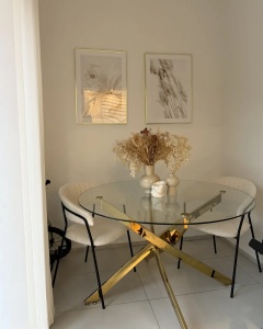 Produs Resigilat Masa rotunda Re-Bloom Maramo, sticla securizata/otel, diametru 120 cm, inaltime 75 cm, 4 persoane, 80 kg, auriu/transparent - Verificat A - Img 3