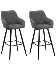 Produs Resigilat Scaune de bar Re-Bloom Darien, set 2 bucati, 50x54x103 cm, tapiterie textil model diamant, picioare metal, 150 kg, gri/negru - Verificat A