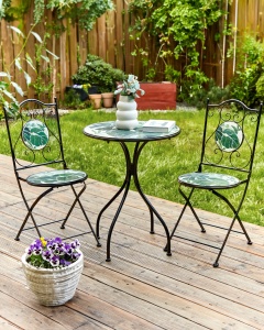 Produs Resigilat Set 2 scaune de gradina Re-Bloom Cozzana, fier/ceramica, 40x45x90 cm, negru/verde - Verificat A - Img 2
