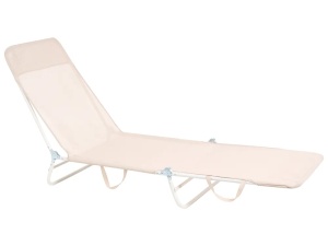 Produs Resigilat Sezlong rabatabil Re-Bloom Kastoria, plasa/PVC/otel, 52x185x20-80 cm, 120 kg, alb/bej - Verificat A