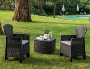 Progarden set gradina Tree 3 piese, polipropilena, 2 scaune 59x57x85.5 cm + masa 53x53x40 cm, perne incluse, antracit - Verificat B · Re-Bloom - Img 2